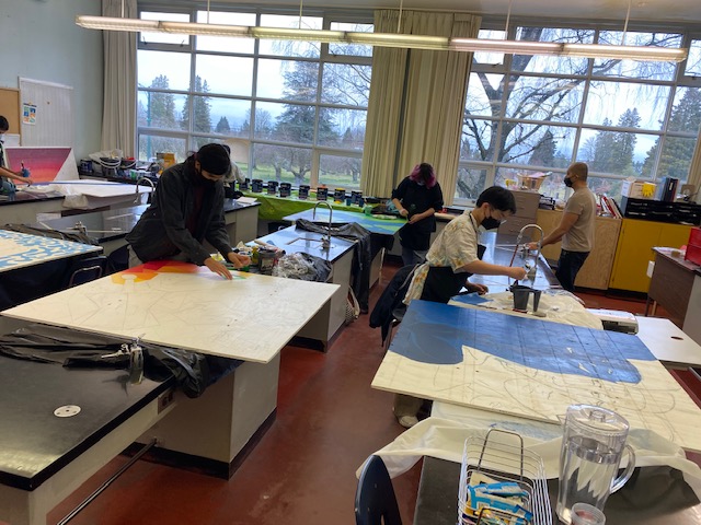 Every Monday and Friday after school the business association leads students at John Oliver High School to create murals that will adorn the school fence along Fraser Street